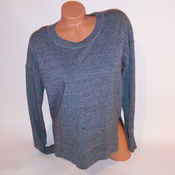 Athleta Sweater Small Gray Marl Long Sleeve Side Slits Crew Neck Pit to Pit 20.5 - Picture 2 of 10
